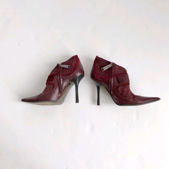 Claudio Merazzi Burgundy/Red Leather Point Toe Buckle Booties 35.5/5.5 Italy - Picture 4 of 12